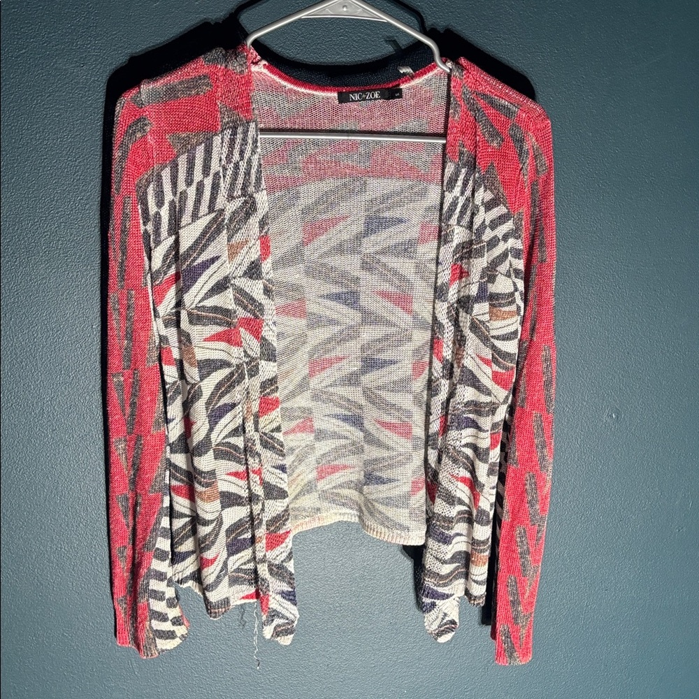 NIC+ZOE Women’s Pixel Black, Red and White Textured Cardigan Sweater Size Small